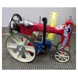 Metal Tractor Sculpture Made From Vintage Sewing Machine And Gillette Shave Tin Can 