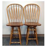 Wood Swivel Bar Stools With Spindle Backs, Qty 2