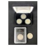 1944 Walking Liberty Half Dollars, Qty 2 And Standing Liberty Quarters, Qty 3