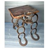 Horseshoe Accent Table With Attached Drink Holder And Horseshoe Stake Drink Holder 