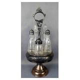 Hartford Silver Plate Company Silver Plated Cruet Set With Glass Bottles 