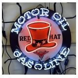 Red Hat Motor Oil 24" Neon Advertising Sign With Top Hat Logo 