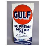 Gulf Supreme Motor Oil 48" Porcelain Advertising Sign - Double-Sided Porcelain Enamel Advertising Si