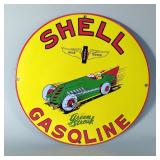 Shell Gasoline “Green Streak” 11.75" Porcelain Enamel Sign - Single Sided - Heavy Gauge Steel 