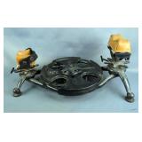 Cast Iron Firing Rest With Metal Pads And 25lb Weider Weight, 20" Pad End To Pad End