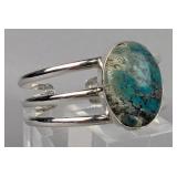Sterling Silver And Turquoise Cabochon Bangle Bracelet, 925 Silver 