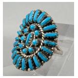 Sterling Silver And Turquoise Needle Point Ring, 925 Silver, Size 8