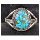 Sterling Silver And Sonoran Gold Turquoise Cabochon Bangle Bracelet, 925 Silver, Artist Signed "K", 