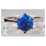 Sterling Silver And Polished Blue Opal Ring, 925 Silver, Size 8