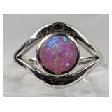 Sterling Silver And Polished Pink Opal Ring, 925 Silver, Size 7 