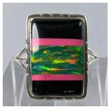 Sterling Silver And Green Balloon Opal Mosaic Ring, 925 Silver, Size 9