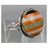 Sterling Silver And Balloon Opal Mosaic Ring, 925 Silver, Size 8