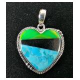 Sterling Silver, Galaxy Opal, Turquoise, And Black Onyx Mosaic Pendant, 925 Silver 