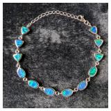 Sterling Silver, White Opal, And Blue Opal Double Sided Bracelet, 925 Silver, 8"