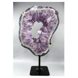 Brazilian Amethyst Geode Portal/Slice On Metal Display Stand, 18.25" x 11.25", 7.5kg 
