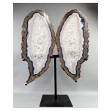 Brazilian Banded Agate Slice Wing Display On Metal Stand, 18.5" Tall