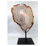 Brazilian Banded Agate Slice On Metal Display Stand, 14.25" Tall