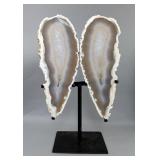 Brazilian Banded Agate Slice Wing Display On Metal Stand, 14.75" Tall