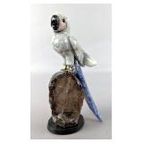 Multi Stone Parrot Sculpture, Sodalite, Rose Quartz, Quartz, Smoky Quartz, And Black Onyx, 7" Tall