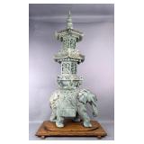 Carved Kaolinite Serpentine/New Jade Elephant And Pillar Multi-Piece Statue, 43" Tall, 93.72lbs, On 