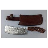 Damascus Steel Cleaver With Wood Handle, Includes Leather Sheath, 11.5"