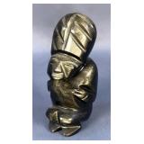 Carved Stone Figurine Of Seated Man, Believed To Be Obsidian, 4" Tall 