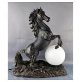 Rearing Horse Table Lamp With Globe, 17.5" x 15" x 7"
