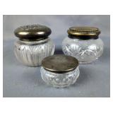 Antique Vanity Cut And Pressed Glass Jars, Each Lid Has An Engraved Monogram On Top, Smallest Jar Is