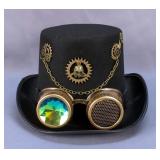 Steampunk Top Hat With Goggles And Gear Decorations 6" Tall x 12.25" Long x 10.25" Wide