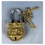Decorated Padlock, Marked "Kunal-L", With 2 Keys, 5" x 2.5" 