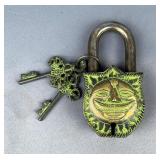 Decorated Padlock With 2 Keys, 5" x 2.5" 