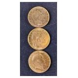 1906, 1907 And 1908 King Edward VII Gold Sovereign Coins, Fineness 916.7, Pure Gold Content 7.3224 G