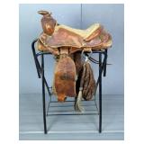 Western Leather Saddle, Leather Quirt, And Horse Mane Macate 