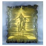 Native American On Horseback Decoupage Wall Art, Signed V. Salmons 1979