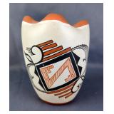 Sandia Pueblo Pottery Vase Signed By D Montoya, Marked P-140, Approx 7" Tall And 5.5" Diameter 