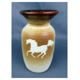  Richard Masterson Signed Pottery Vase With Horse Silhouette, Approx 6.25" Tall And 3.5" Diameter 