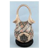 Mata Ortiz Polychrome Pottery Wedding Vase, Artist Signed "Manuel Mora", Mexico, 5.5" Tall 