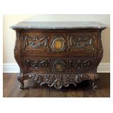Collezione Europa Two Drawer Bombe Chest With Two Drawers, Marble Top, Claw Feet, And Brass Accents,