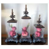 Glass Jars With Decorative Metal Lids And Artificial Pomegranates, Qty 3, 17", 15" And 13" 