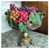 Pedestal Fruit Bowl With Decorative Grapes
