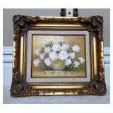  Raul Floral Oil On Canvas, Framed And Matted, Approx 13.5" x 16"