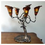 Art Nouveau-Style Lily Lamp With Iridescent Glass, 13.5" Tall
