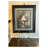 Art Piece Of Flowers In Pot, Framed Under Glass, 41.25" x 35.25", On Art Stand