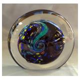 Rollin Karg Dichroic Art Glass Signed Sculpture Paperweight, Approx 7.5" x 8" x 3"