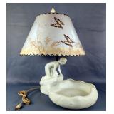 Van Briggle "Lady Of The Lake" Art Pottery Lamp With Butterfly Shade, Approx 21.5" x 15" x 15", Powe