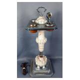 Vintage Art Deco Electric Chrome And Glass Smoking Stand With Accessories, Approx 28" x 11" 