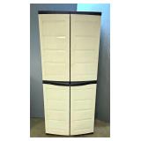  Indoor/Outdoor Plastic Storage Cabinet With 3 Adjustable Shelves, Includes Garden Tools And Gas Can