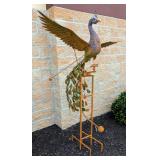 Rustic Metal Flying Peacock Rocking Lawn Stake, Approx 80" 