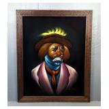 Hectors "Sad Clown Portrait" On Black Velvet Signed Framed Painting