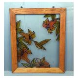 Hummingbird And Floral Glass Panel, Approx 23" x 19" 